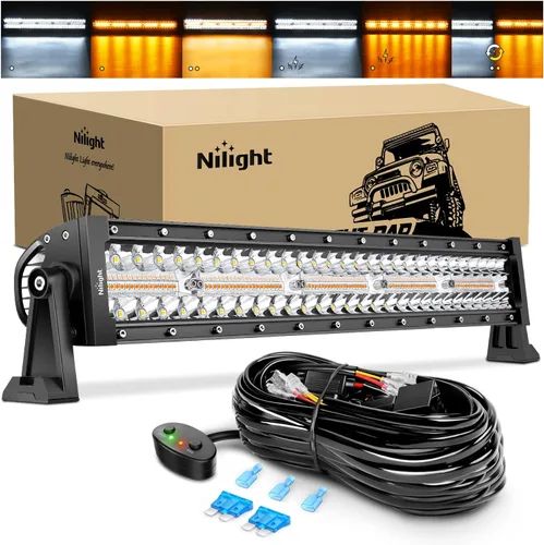 Vista 14 de Nilight - Barra de luz LED ámbar de 22 pulgadas, 480 W, triple fila, haz puntual y disperso, impermeable, iluminación todoterreno, con arnés