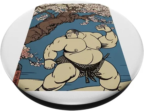 Vista 2 de Sumo Wrestling Under Cherry Blossom CaptivatingPainting PopSockets Swappable PopGrip