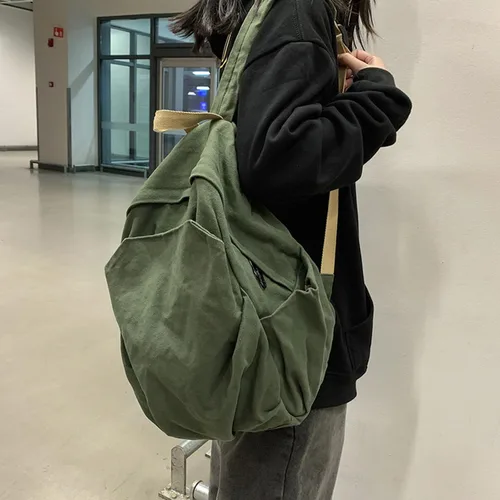 Vista 6 de CBDAO Bolsa de lona para mujer, mochila de ocio de gran capacidad para hombres y mujeres, mochila de viaje para hombres y mujeres, Verde, Mochilas