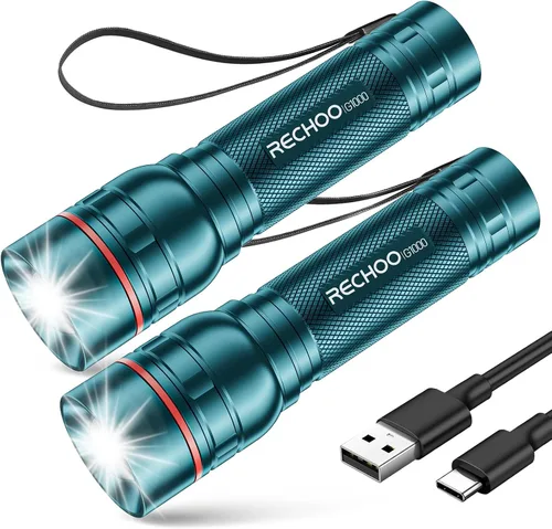 Vista 25 de RECHOO Linternas recargables de alta luminosidad, G1000 súper brillante, pequeña linterna LED con zoom y 3 modos de iluminación, linterna táctica