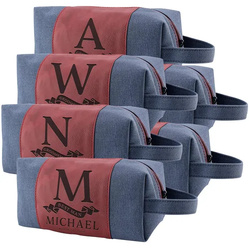 Vista 12 de Regalos personalizados para padrinos de boda, bolsas de aseo personalizadas para hombres, regalos de padrino de boda, Beige, Diseño #1, Juego de 3