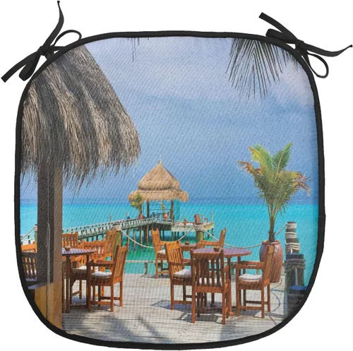 Vista 165 de Lunarable Cojín para silla costera, diván del desierto, descanso solitario, vacaciones, tropical, resort playa, ocio, asiento acolchado para cocina