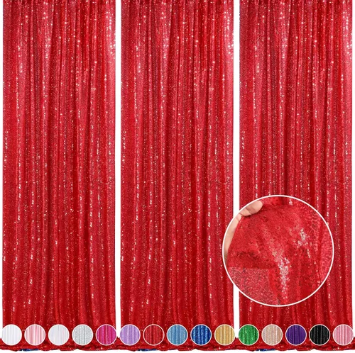 Vista 57 de 2 cortinas de 2 x 8 pies de lentejuelas con brillantina para marco de fotografía, para fiestas o fondos de fotografía