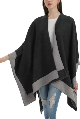 Vista 3 de YnimioAOX Poncho envolvente tipo chal para mujer, capa frontal abierta para otoño e invierno