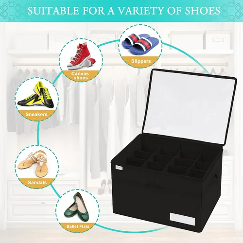 Vista 3 de Luvhomee Organizador de almacenamiento de zapatos, se adapta a 16 pares, caja organizadora de zapatos grande para armario, contenedores plegables
