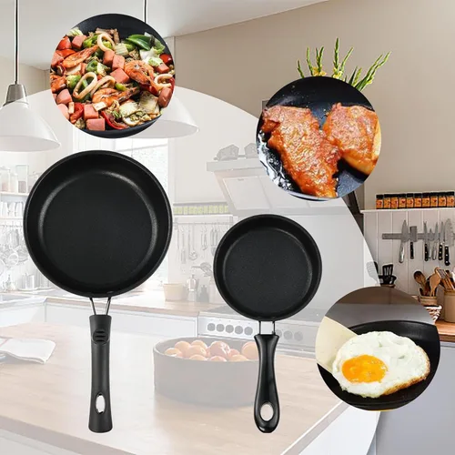 Vista 7 de Juego de sartén de 2 piezas, mini sartén portátil con revestimiento de mármol (4.7 in+6.3 in) Non-Stick and Heat Resistant Handle, Skillet Deeper