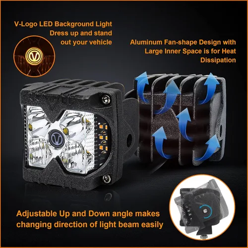 Vista 5 de MOVOTOR Side Shooter LED Pods Amber Luces de conducción estroboscópicas para camión, 4 x 4, ATV IP68 Waterproof,Solid & Strobe Amber,6500K White