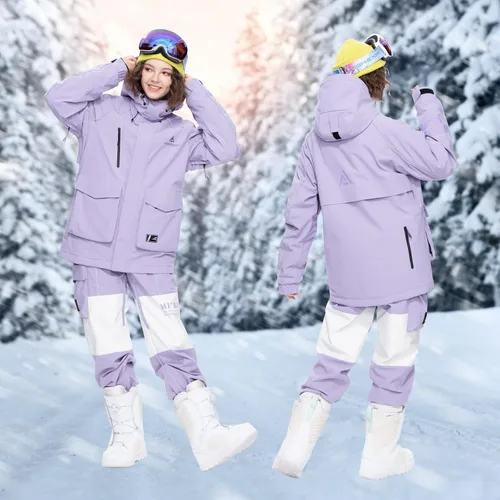 Vista 5 de HIGH EXPERIENCE Chaqueta de esquí para snowboard, nieve, invierno, impermeable, aislada, resistente al viento, chaqueta cálida con capucha