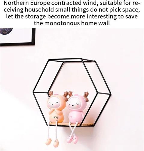 Vista 5 de Estantes flotantes hexagonales montados en la pared, juego de 3 en diferentes tamaños, estante de pared de metal moderno, estantes de almacenamiento