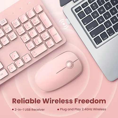 Vista 12 de Combo de teclado y mouse inalámbricos, VEILZOR 2.4G Ultradelgado USB, conjunto de teclado y mouse, teclas con forma de gota de agua, 12 atajos