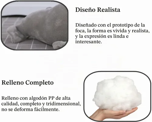 Vista 4 de zhidiloveyou - Muñeca Kawaii de peluche con diseño de sello, color gris, 9 pulgadas
