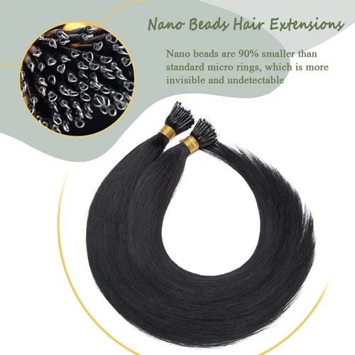 Vista 204 de SEGO Extensiones de cabello humano con micro cuentas, extensiones de cabello humano con micro bucle, lacio, natural, fusión fría, 1.76 oz/paquete