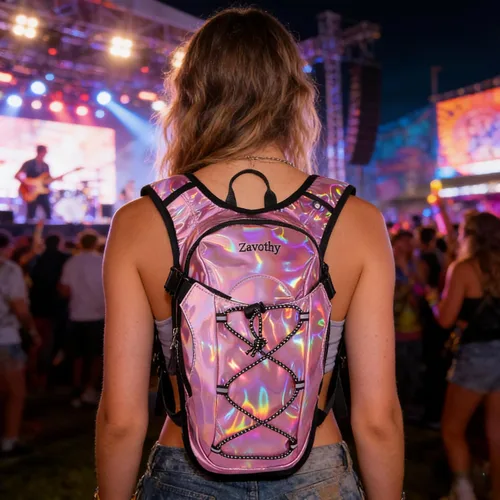 Vista 6 de Mochila de hidratación reflectante, paquete de hidratación, mochila de agua con vejiga de hidratación de 2 litros, esencial para festivales, paquete