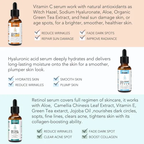 Vista 7 de Suero facial que desafía la edad, vitamina C, retinol y ácido hialurónico para arrugas, líneas finas, firmeza de la piel y retención de humedad