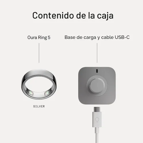 Vista 9 de Oura Ring 5 Smart Wearable - Plata - Talla 9 - Rastreador de actividad Plateado
