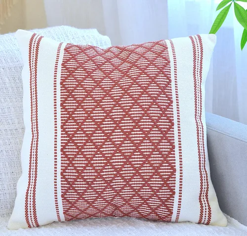 Vista 19 de Funda de almohada tejida de algodón, color verde oliva/blanco roto, 16 x 16 pulgadas (una sola pieza)