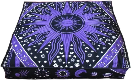 Vista 6 de ICC - Funda de cojín cuadrada grande de algodón con diseño de mandala, funda de almohada hippie, funda de almohada para el suelo con cremallera