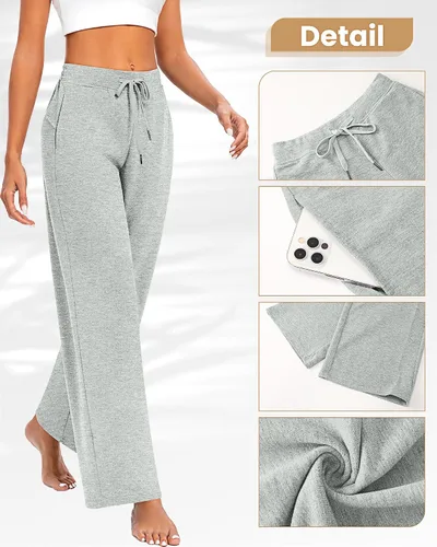 Vista 5 de Locoowai Paquete de 2 pantalones deportivos casuales de pierna ancha para mujer, con cordón en la cintura, holgados, pantalones de yoga sueltos