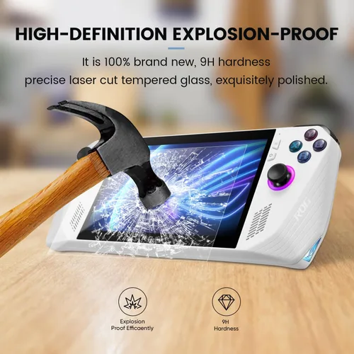 Vista 3 de sarlar Protector de pantalla para ASUS ROG Ally [7 pulgadas], paquete de 3 películas de vidrio templado, ultra HD, dureza 9H, resistente a