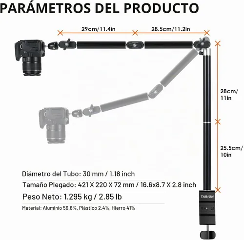 Vista 6 de TARION Overhead Camera Desk Mount Articulated with Gear Joints TKA01-L