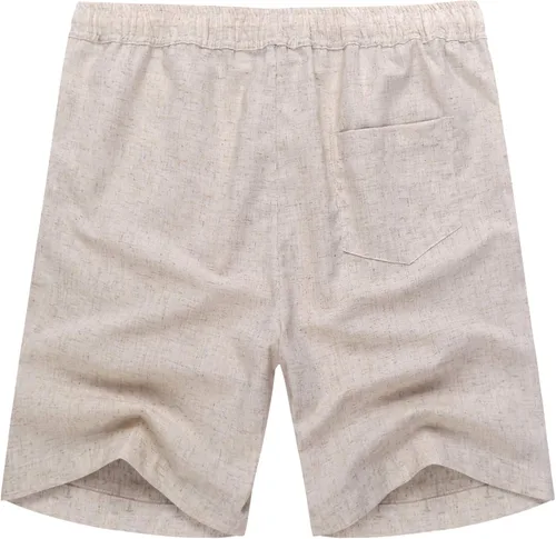 Vista 3 de COOFANDY - Pantalones cortos de lino para hombre, informales, de playa, veraniegos, con cordón y cintura elástica