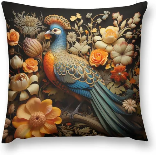 Vista 2 de Fundas cuadradas decorativas de Acción de Gracias, diseño de pájaros, flores, decoración del hogar, 12 x 12 pulgadas, otoño, Acción de Gracias