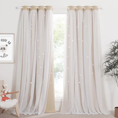 Vista 39 de NICETOWN Cortinas para dormitorio de niñas, cortinas de arco iris, cortinas de estrellas, cortinas de princesa, decoración de habitación