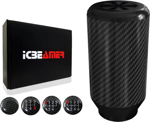 Vista 10 de ICBEAMER Drifting JDM Styles - Perilla de palanca de cambios manual de aluminio con fibra de carbono real (5 y 6 velocidades)
