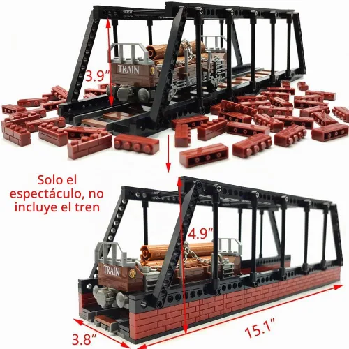 Vista 5 de Edificio de tren clásico, puente de ciudad, pasajeros, vías de tren expreso, juguetes, accesorios de construcción de ferrocarril, bloque