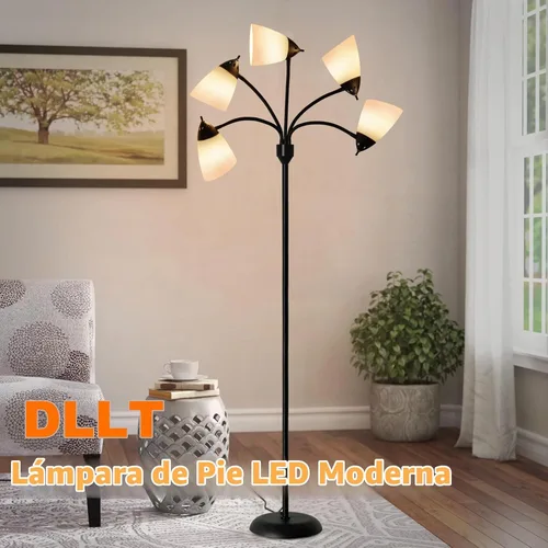Vista 7 de DLLT - Lámpara de pie moderna para habitación: 5 luces flexibles de cuello de cisne negro lámparas de pie para sala de estar, dormitorio, hogar