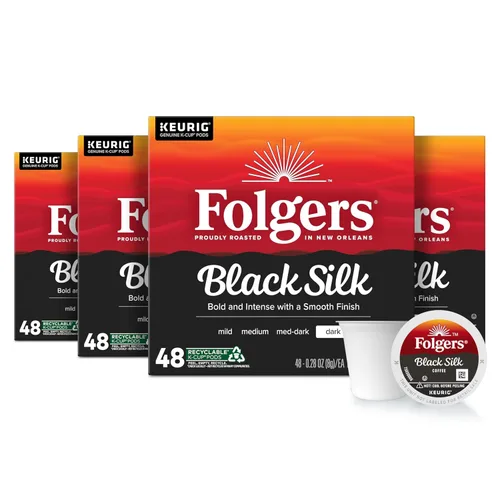 Vista 25 de Folgers Black Silk Coffee, tostado oscuro, cápsulas Keurig K-Cup, 60 unidades 6 cajas (10 unidades), café tostado oscuro, compatible con cafeteras