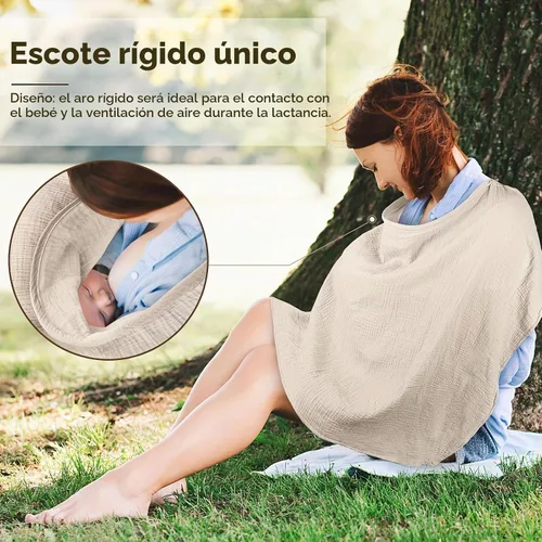Vista 5 de Cubierta de muselina de algodón para lactancia materna, transpirable y suave, cubierta de lactancia materna con cuello de arco para mamá y bebé
