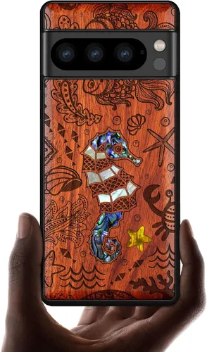Vista 12 de Carveit Funda de madera de diseñador para Google Pixel 8 Pro (grabado de madera e incrustaciones de carcasa) compatible con cargadores inalámbricos