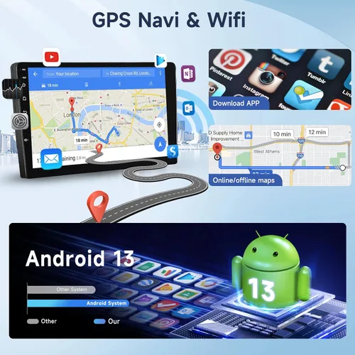 Vista 2 de Radio de coche Android de 10.1 pulgadas con Bluetooth, enlace de espejo, radio Hodozzy de doble DIN con pantalla táctil para automóvil