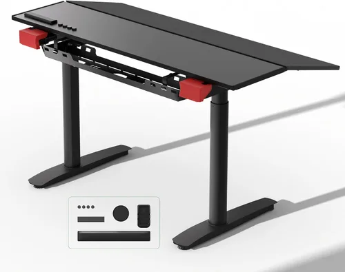 Vista 11 de JWX - Escritorio de pie de 4 patas con motor doble, diseño de gestión de cables abatible con luz LED acrílica