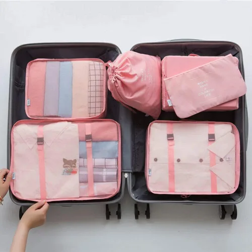 Vista 2 de Fxkoolr Juego de 6 cubos de embalaje, organizadores de equipaje para viajes (rosa)