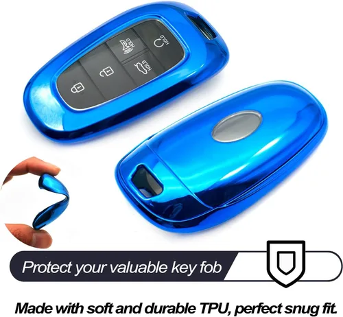 Vista 3 de MECHCOS Compatible con Hyundai Tucson Santa Cruz Palisade Ioniq 5 Santa Fe Nexo Sonata Ioniq TPU Azul Funda para Llavero Estuche Soporte Remoto