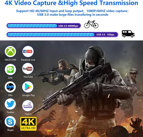 Vista 4 de Tarjeta de captura Nintendo Switch tarjeta de captura de video tarjeta de captura de juegos 4K 1080P 60FPS tarjeta de captura HDMI a USB 30