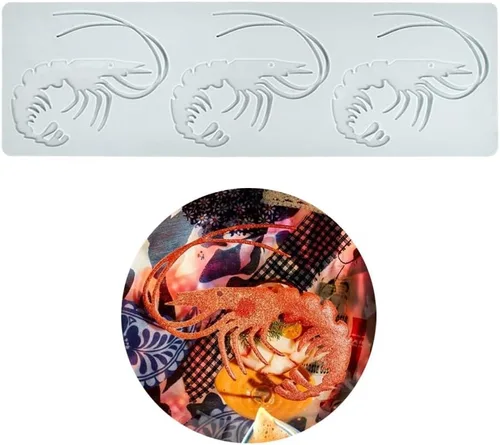 Vista 12 de Molde de silicona en forma de langosta con encaje Molde de caramelo de chocolate Molde de hueso de pescado hueco 3D en forma de langosta Molde