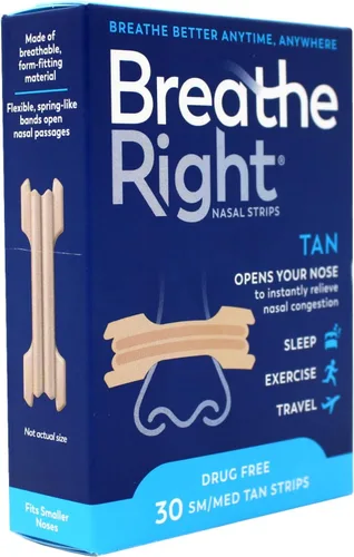 Vista 4 de Breathe Right Tiras nasales Original Tan Small/Medium 30 ea (Paquete de 4)
