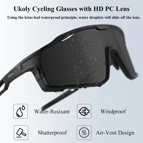 Vista 2 de Ukoly Gafas de sol para ciclismo, correr, béisbol, pesca y golf para hombres y mujeres, gafas de sol deportivas con lente HD UV400 de 620