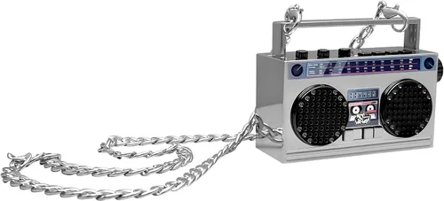 Vista 11 de Altavoz inalámbrico portátil mini Bluetooth de 50 aniversario del Hip Hop, Boombox retro portátil, collar de 27 pulgadas, radio FM, botones a bordo
