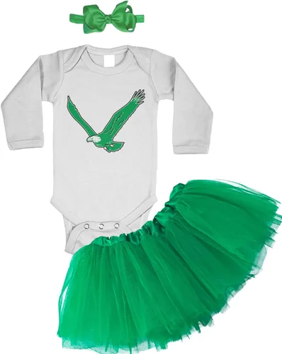 Vista 17 de Eagle - Conjunto de body deportivo para bebé + falda tutú + diadema con lazo Body negro/tutú verde