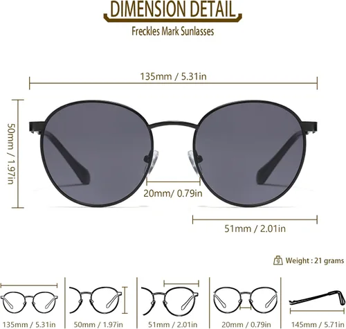 Vista 5 de Freckles Mark Gafas de sol redondas estilo hipster de los años 60 retro estilo vintage de Lennon