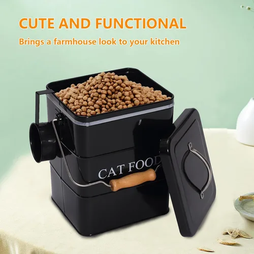 Vista 2 de Contenedor de almacenamiento de alimentos para gatos con tapa incluida – Contenedor de comida para gatos de granja perfecto para encimera de cocina