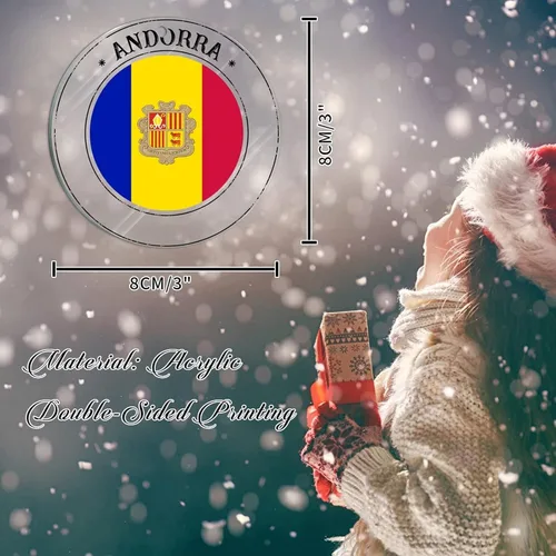 Vista 2 de Bandera de Andorra, adorno colgante de Navidad, bandera nacional, decoraciones de Navidad, adornos acrílicos, colgante para árbol de Navidad