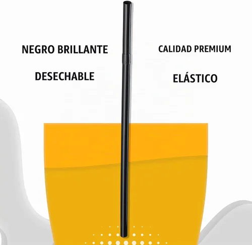 Vista 4 de Paquete de 500 popotes desechables de plástico flexible negro de 8 pulgadas de alto