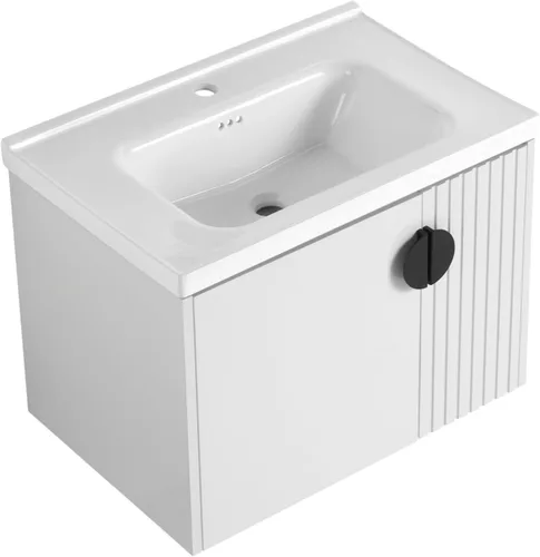 Vista 11 de LKTART Vanidad flotante de baño de 24 pulgadas con puertas de cierre suave y fregadero de cerámica para baño pequeño, color negro