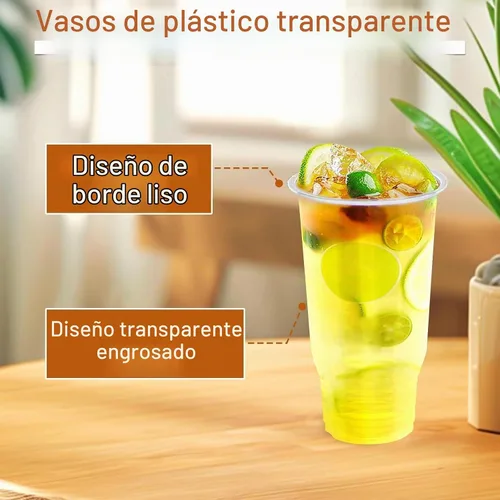 Vista 3 de Paquete de 30 vasos de plástico transparente de 32 onzas con tapas, vasos transparentes desechables de gran tamaño, popote de cubierta plana 32oz 30