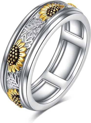 Vista 10 de POPLYKE Anillos giratorios de plata de ley para aliviar el estrés, joyería para regalar Girasol de abeja